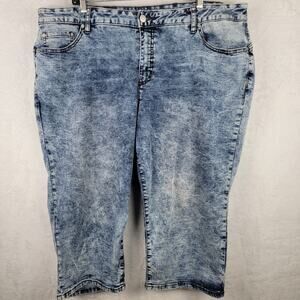 Women 22W Capri Denim Stretch Acid Wash Jeans Pocket Casual Retro Y2K Classic 90